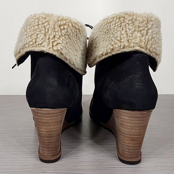 Caslon Gaby Faux Shearling Lace-Up Bootie, Black Leather, Womens Size 9 & 12 - Picture 5 of 12